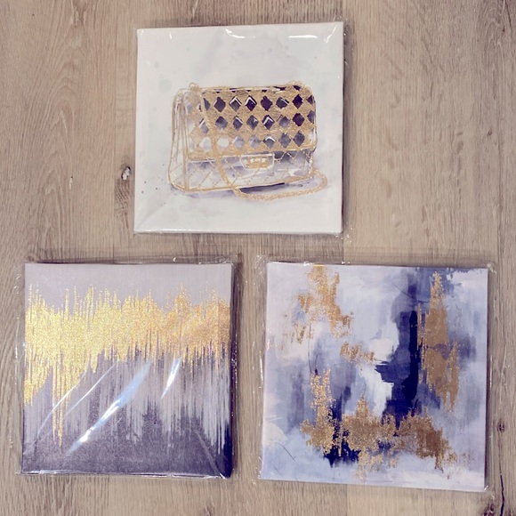 NEW 3-Piece Handbag Gold Wall Art Set - Purse + 2 Abstract Supporting Pieces - Picture 3 of 9
